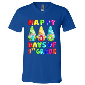 Happy 100th Day Of School First 1st Grade Gnome Teacher Gift V-Neck T-Shirt