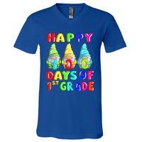 Happy 100th Day Of School First 1st Grade Gnome Teacher Gift V-Neck T-Shirt