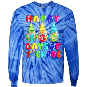 Happy 100th Day Of School First 1st Grade Gnome Teacher Gift Tie-Dye Long Sleeve Shirt