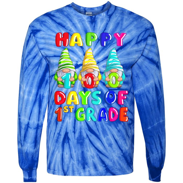 Happy 100th Day Of School First 1st Grade Gnome Teacher Gift Tie-Dye Long Sleeve Shirt