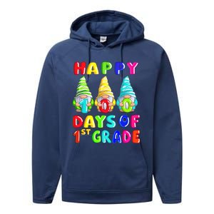 Happy 100th Day Of School First 1st Grade Gnome Teacher Gift Performance Fleece Hoodie