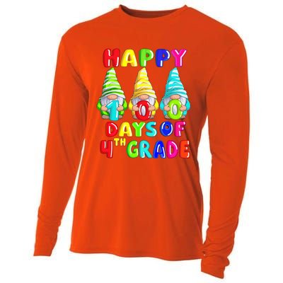 Happy 100th Day Of School Fourth 4th Grade Gnome Teacher Gift Cooling Performance Long Sleeve Crew