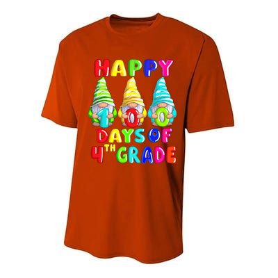 Happy 100th Day Of School Fourth 4th Grade Gnome Teacher Gift Performance Sprint T-Shirt