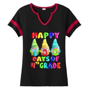 Happy 100th Day Of School Fourth 4th Grade Gnome Teacher Gift Ladies Halftime Notch Neck Tee