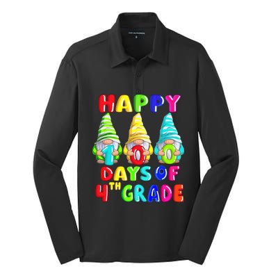 Happy 100th Day Of School Fourth 4th Grade Gnome Teacher Gift Silk Touch Performance Long Sleeve Polo