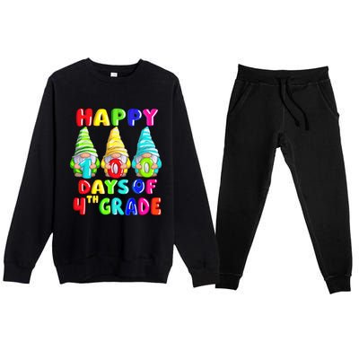 Happy 100th Day Of School Fourth 4th Grade Gnome Teacher Gift Premium Crewneck Sweatsuit Set