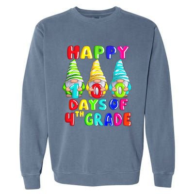 Happy 100th Day Of School Fourth 4th Grade Gnome Teacher Gift Garment-Dyed Sweatshirt