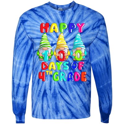 Happy 100th Day Of School Fourth 4th Grade Gnome Teacher Gift Tie-Dye Long Sleeve Shirt