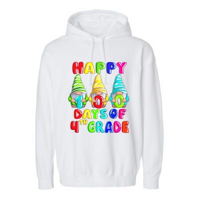 Happy 100th Day Of School Fourth 4th Grade Gnome Teacher Gift Garment-Dyed Fleece Hoodie