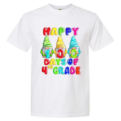 Happy 100th Day Of School Fourth 4th Grade Gnome Teacher Gift Garment-Dyed Heavyweight T-Shirt