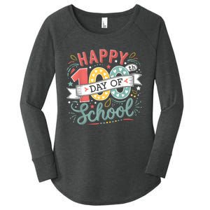 Happy 100th Day Of School 100 Days Of School Teacher Student Women's Perfect Tri Tunic Long Sleeve Shirt