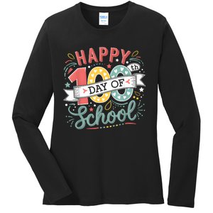 Happy 100th Day Of School 100 Days Of School Teacher Student Ladies Long Sleeve Shirt