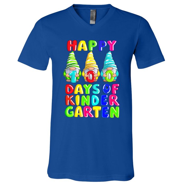 Happy 100th Day Of School Kindergarten Gnome Teacher Gift V-Neck T-Shirt