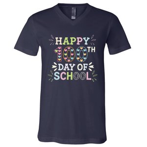 Happy 100th Day Of School Tie Dye Rainbow 100 Days Smarter V-Neck T-Shirt