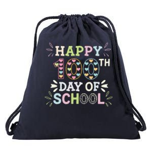 Happy 100th Day Of School Tie Dye Rainbow 100 Days Smarter Drawstring Bag