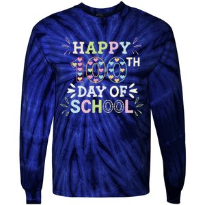 Happy 100th Day Of School Tie Dye Rainbow 100 Days Smarter Tie-Dye Long Sleeve Shirt