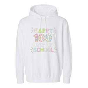 Happy 100th Day Of School Tie Dye Rainbow 100 Days Smarter Garment-Dyed Fleece Hoodie