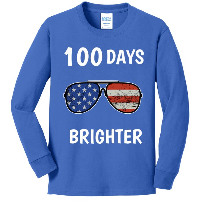 Happy 100th Day Of School 100 Days Brighter Love Sunglasses Gift Kids Long Sleeve Shirt