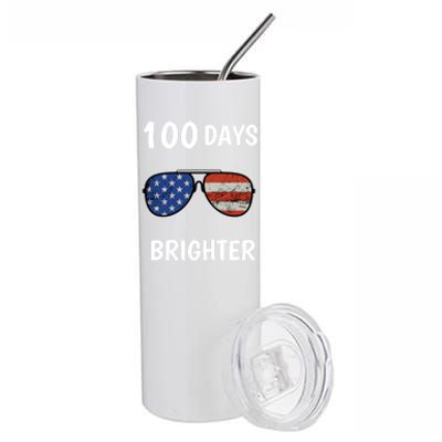 Happy 100th Day Of School 100 Days Brighter Love Sunglasses Gift Stainless Steel Tumbler