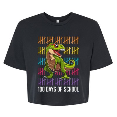 Happy 100 Days Of School For Dinosaur T Rex Bella+Canvas Jersey Crop Tee