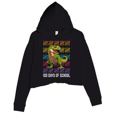 Happy 100 Days Of School For Dinosaur T Rex Crop Fleece Hoodie