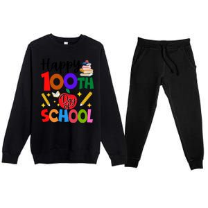 Happy 100th Day Of School Teachers Students Premium Crewneck Sweatsuit Set