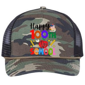 Happy 100th Day Of School Teachers Students Retro Rope Trucker Hat Cap