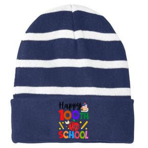 Happy 100th Day Of School Teachers Students Striped Beanie with Solid Band