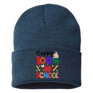 Happy 100th Day Of School Teachers Students Sustainable Knit Beanie