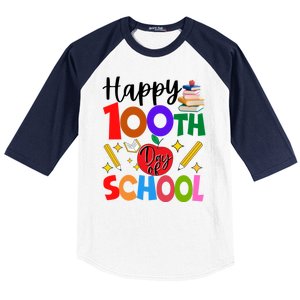 Happy 100th Day Of School Teachers Students Baseball Sleeve Shirt