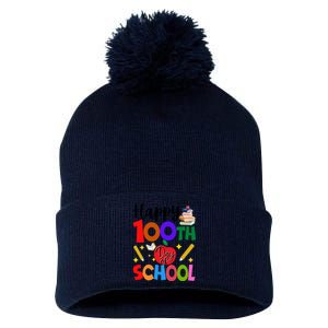 Happy 100th Day Of School Teachers Students Pom Pom 12in Knit Beanie