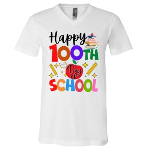 Happy 100th Day Of School Teachers Students V-Neck T-Shirt