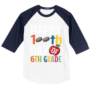 Happy 100Th Day Of 6Th Grade Hockey School Teacher Student Gift Baseball Sleeve Shirt