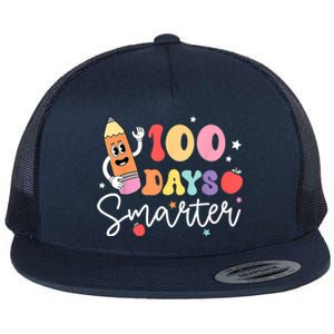 Happy 100 Days Of School 100 Days Smarter Brighter Groovy Gift Flat Bill Trucker Hat