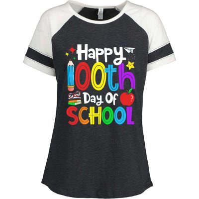 Happy 100th Day Of School Students Teachers 100 Days Enza Ladies Jersey Colorblock Tee