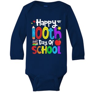 Happy 100th Day Of School Students Teachers 100 Days Baby Long Sleeve Bodysuit