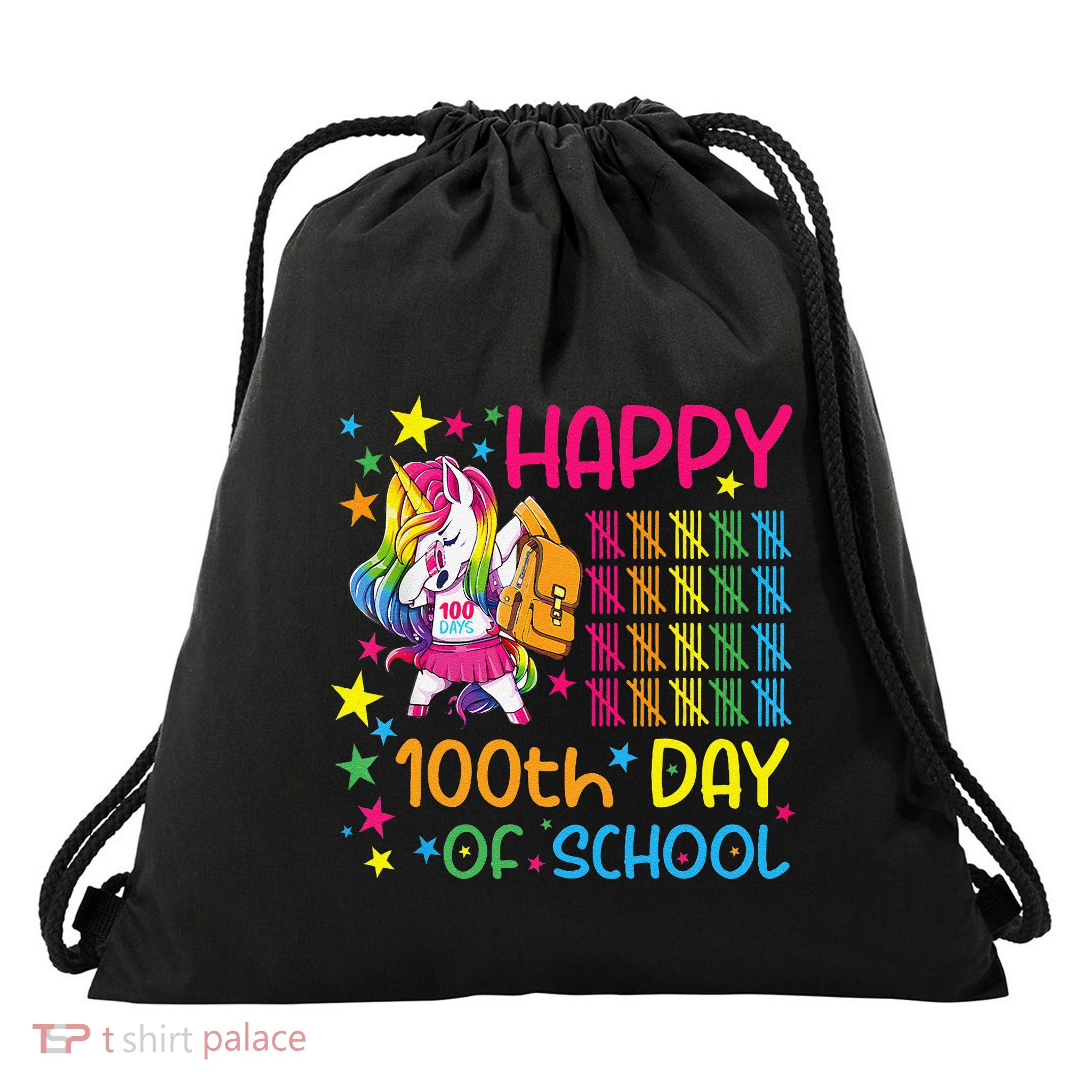 Happy 100th Day Of School Unicorn Lovers 100 Magical Days Drawstring Bag