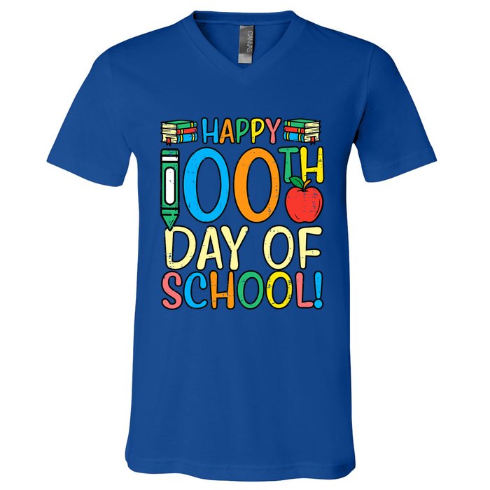 Happy 100th Day Of School 100 Days Smarter Teacher Students Great Gift V-Neck T-Shirt