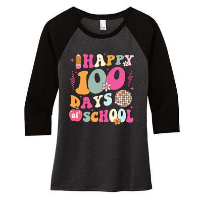 Happy 100 Days Of School Retro Disco 100th Day Of School Women's Tri-Blend 3/4-Sleeve Raglan Shirt