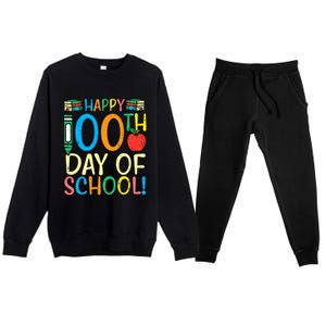 Happy 100th Day Of School 100 Days Smarter Teacher Students Gift Premium Crewneck Sweatsuit Set