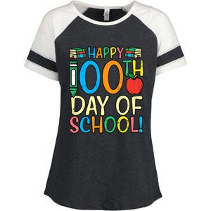 Happy 100th Day Of School 100 Days Smarter Teacher Students Gift Enza Ladies Jersey Colorblock Tee