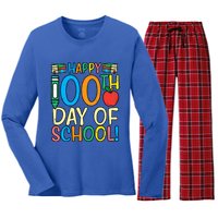 Happy 100th Day Of School 100 Days Smarter Teacher Students Gift Women's Long Sleeve Flannel Pajama Set 