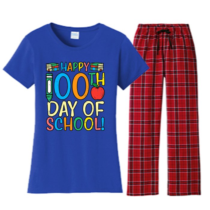 Happy 100th Day Of School 100 Days Smarter Teacher Students Gift Women's Flannel Pajama Set