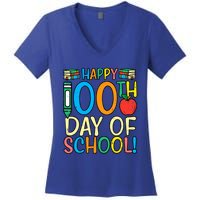 Happy 100th Day Of School 100 Days Smarter Teacher Students Gift Women's V-Neck T-Shirt