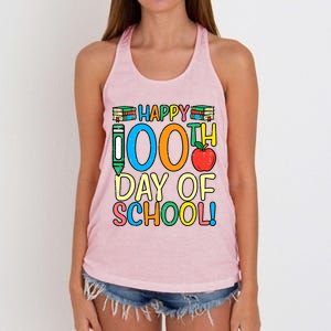 Happy 100th Day Of School 100 Days Smarter Teacher Students Gift Women's Knotted Racerback Tank