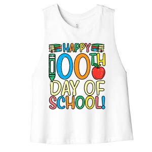 Happy 100th Day Of School 100 Days Smarter Teacher Students Gift Women's Racerback Cropped Tank