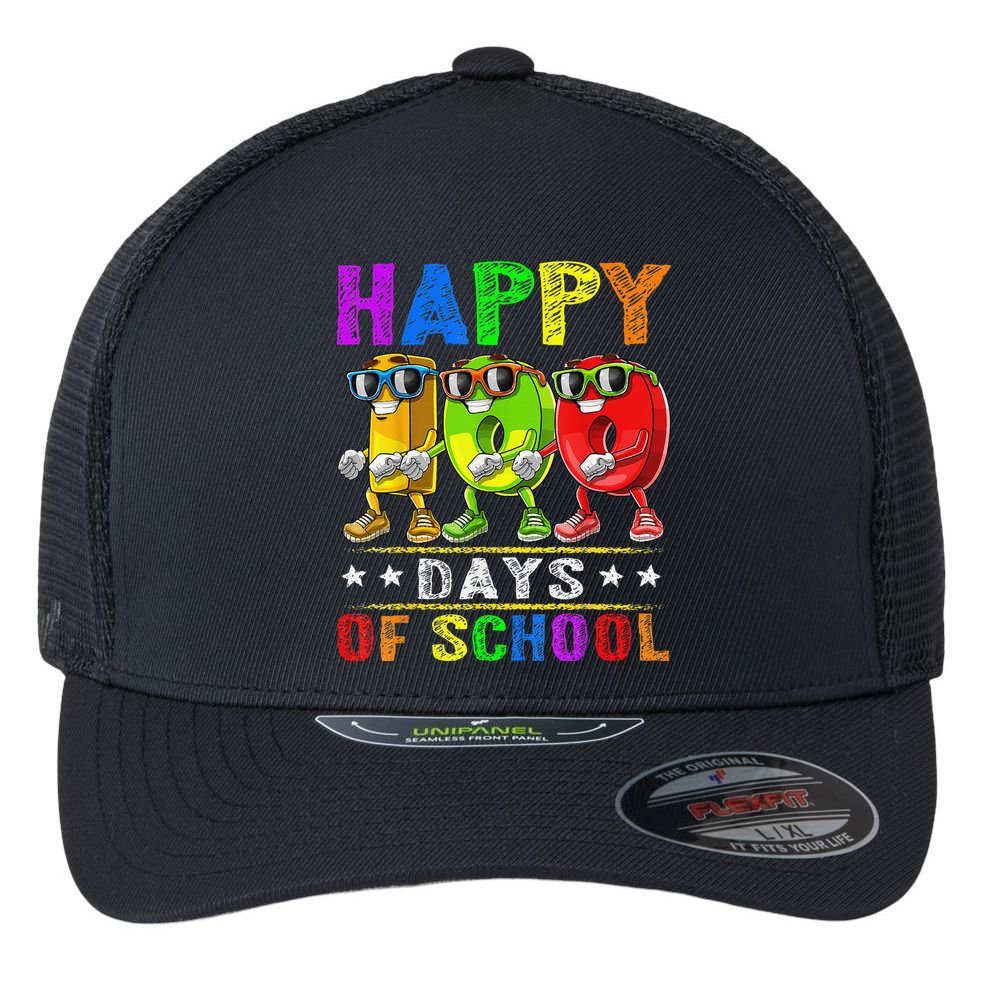 Happy 100 Days of School Flossing 100th Day School Flexfit Unipanel Trucker Cap