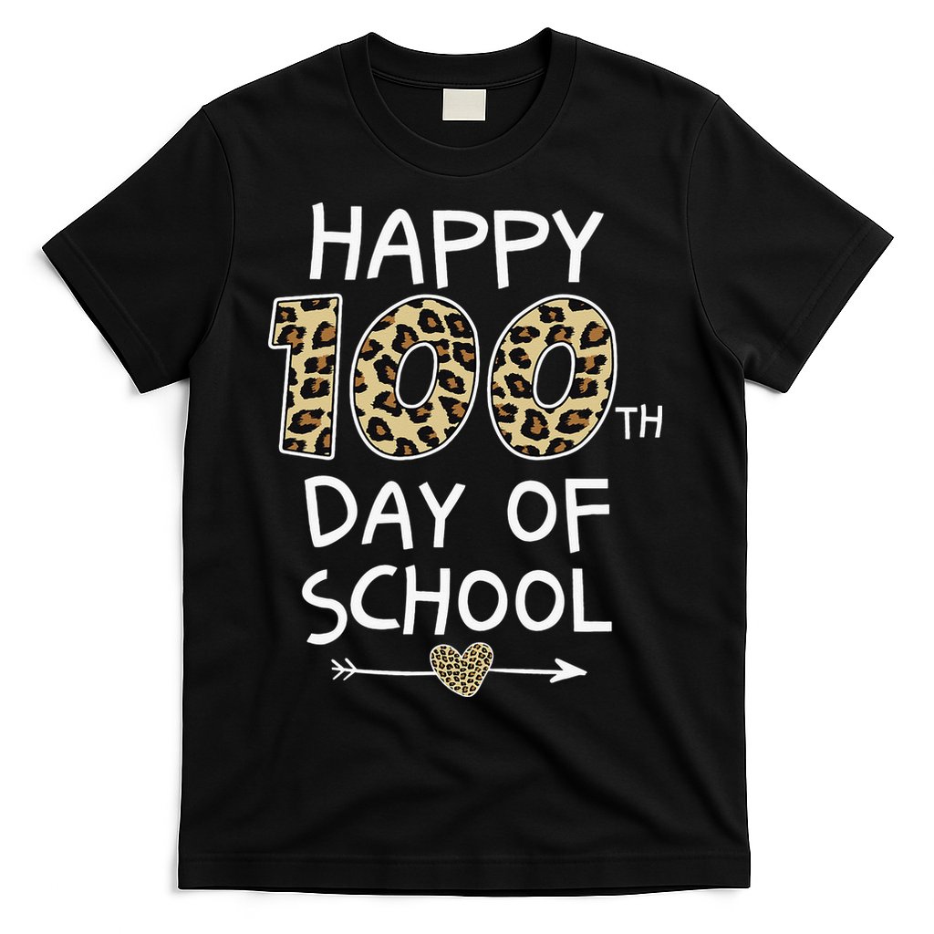 Happy 100th Day Of School Leopard Cute For Teacher Student T-Shirt