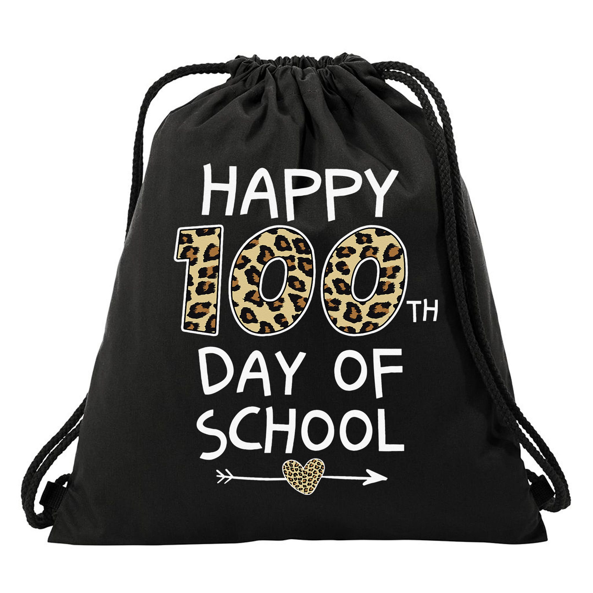 Happy 100th Day Of School Leopard Cute For Teacher Student Drawstring Bag