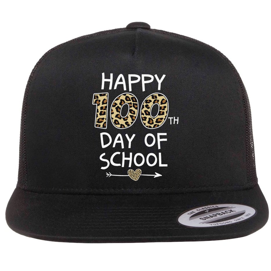 Happy 100th Day Of School Leopard Cute For Teacher Student Flat Bill Trucker Hat